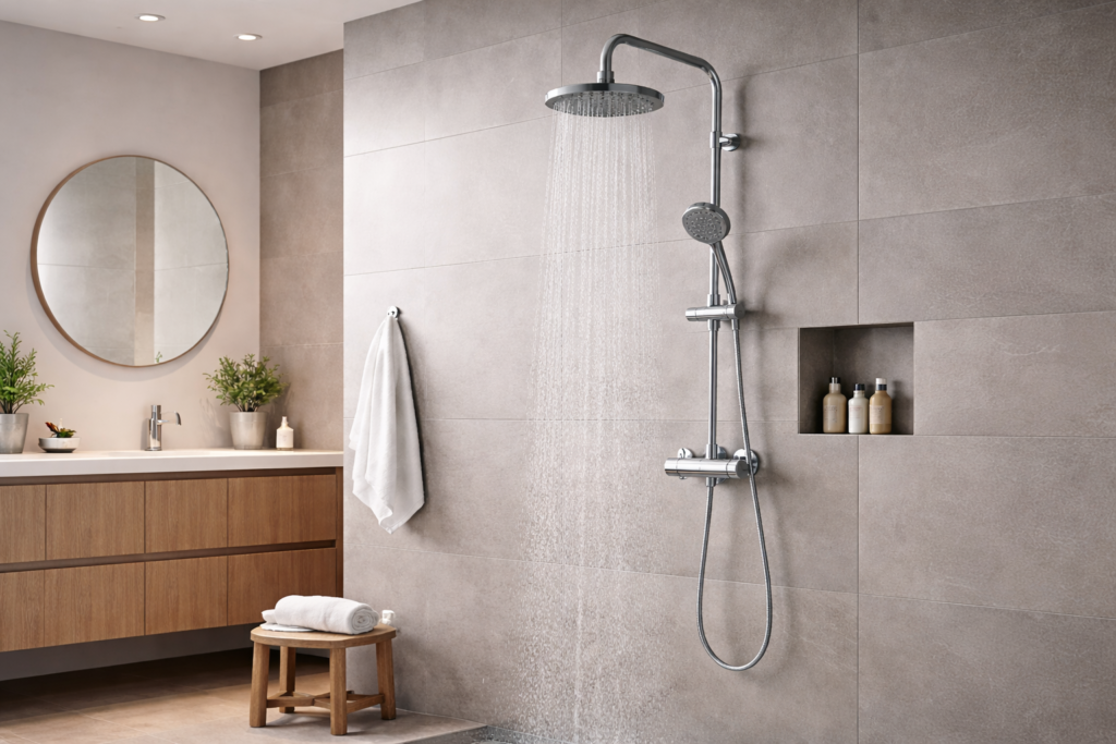 chuveiro elétrico moderno em banheiro contemporâneo