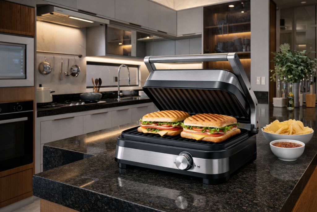 Sanduicheira grill em uso na cozinha
