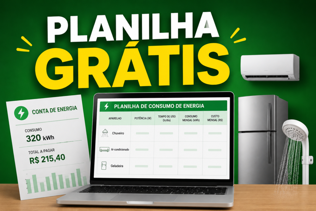 Planilha de consumo de energia grátis para calcular quanto cada aparelho consome na conta de luz